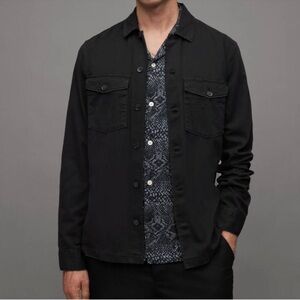 AllSaints Spotter Cotton Button Down Shirt Black Western Military Shacket-XS